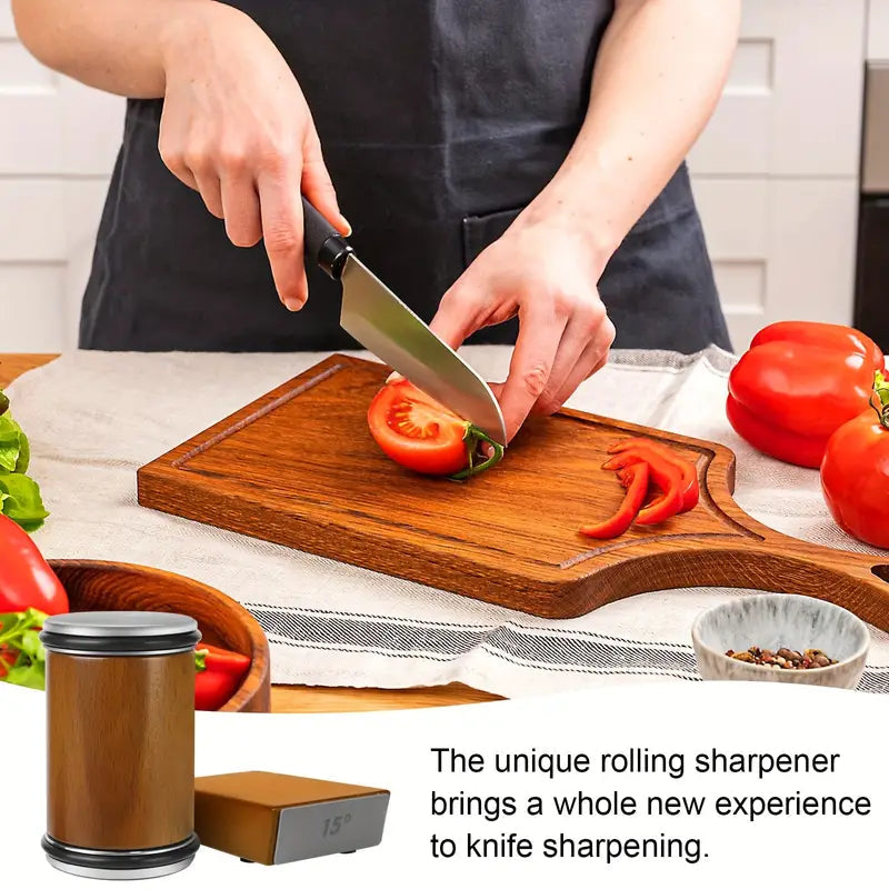 TrackNeakPro Walnut Magnetic Knife Sharpener – 4-Angle Rolling System for Effortless Precision